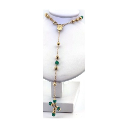 Cadena rosario verde de oro 18k 70 cm